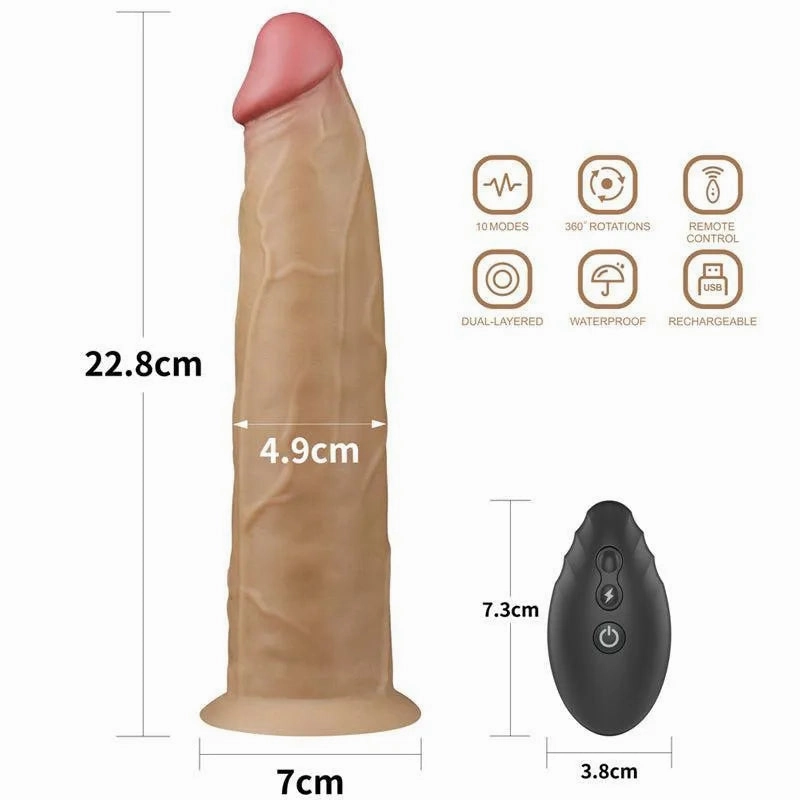 9 Inches Dual Layered Silicone Dildo Vibrator With Remote
