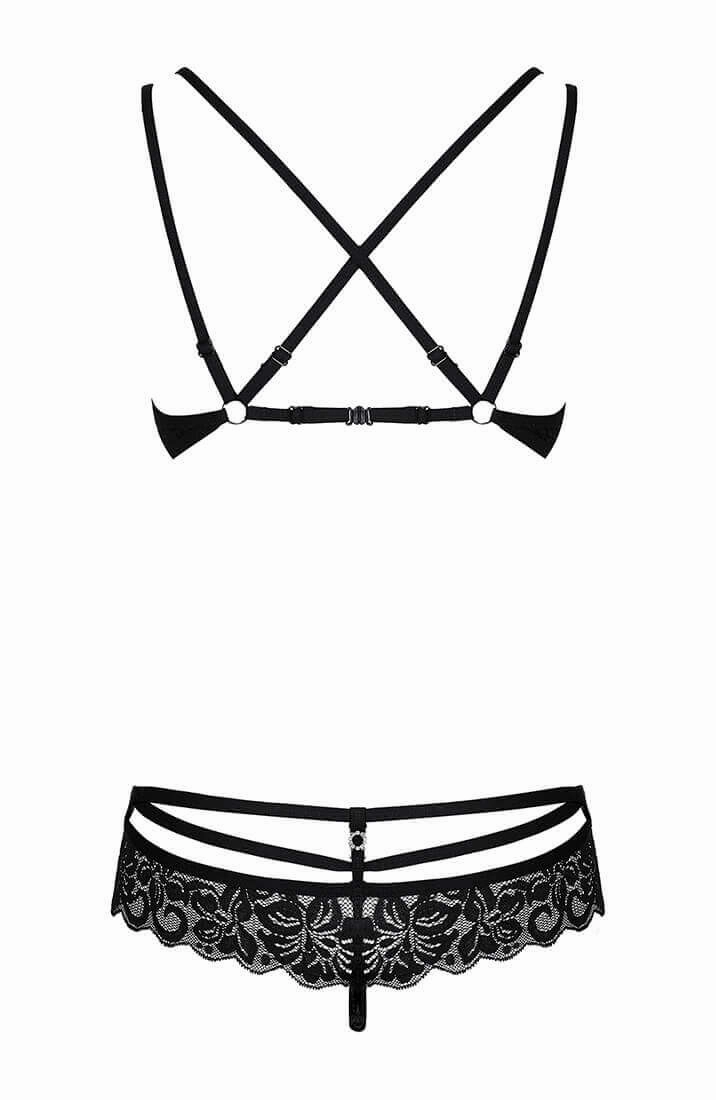 Black cage-strap lace bra & panty set - Choose Me