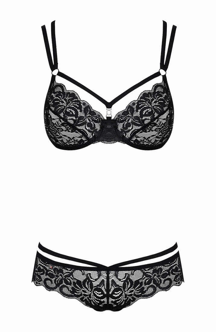 Black cage-strap lace bra & panty set - Choose Me