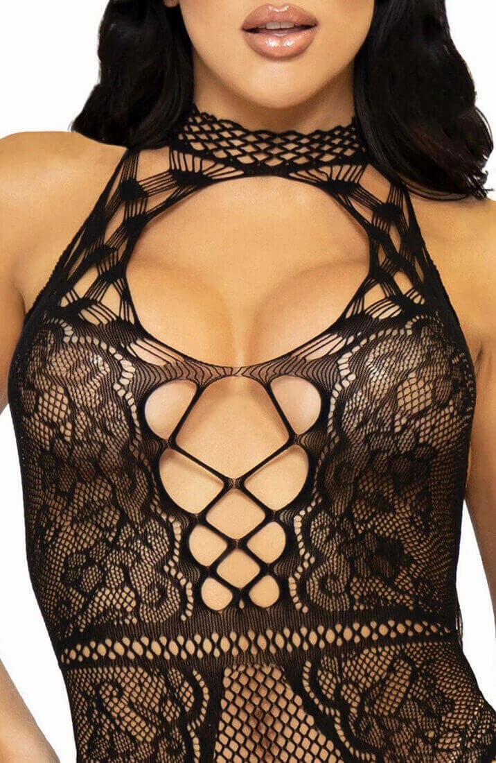 Black crotchless lingerie bodysuit - Love Bound