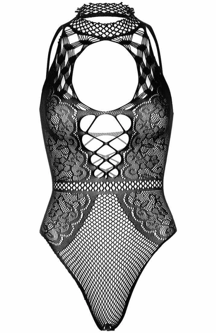Black crotchless lingerie bodysuit - Love Bound
