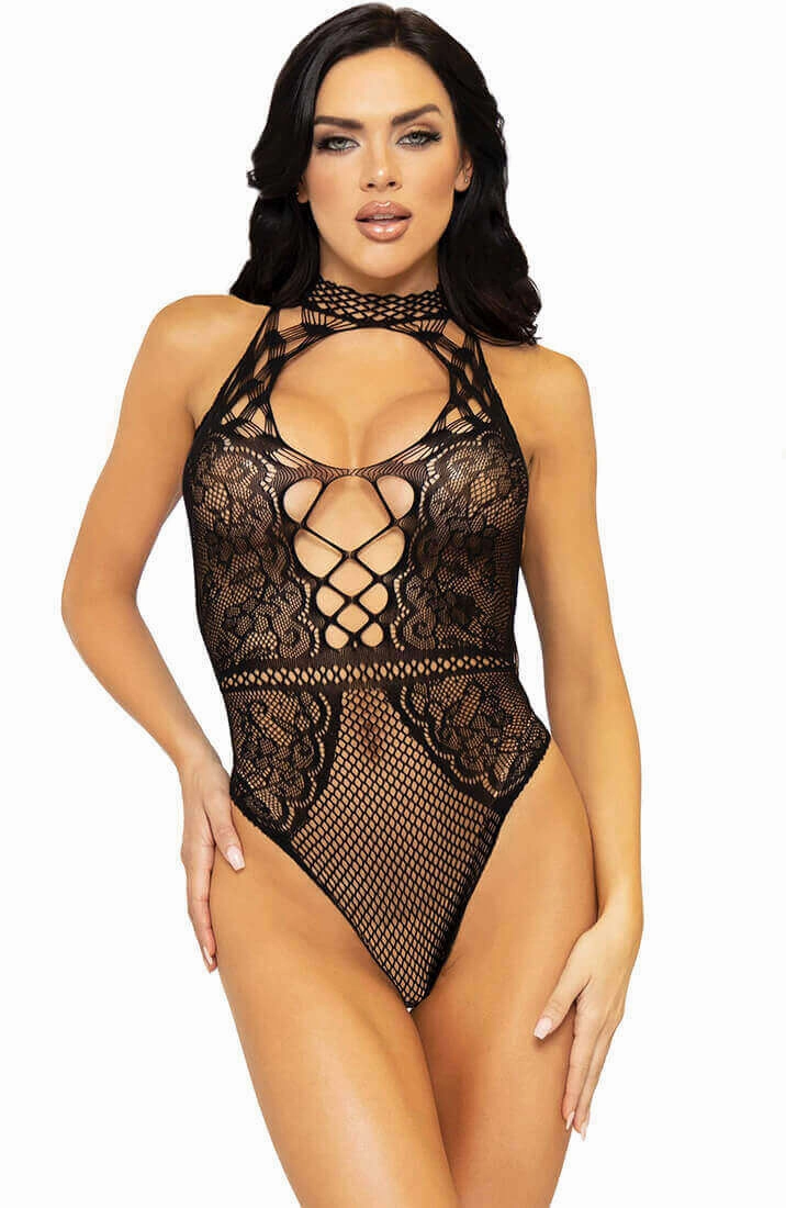 Black crotchless lingerie bodysuit - Love Bound
