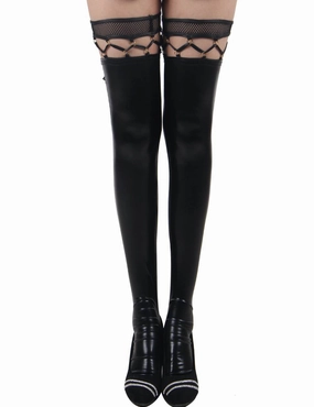 Black Faux Leather Stockings - One Size Fits Most