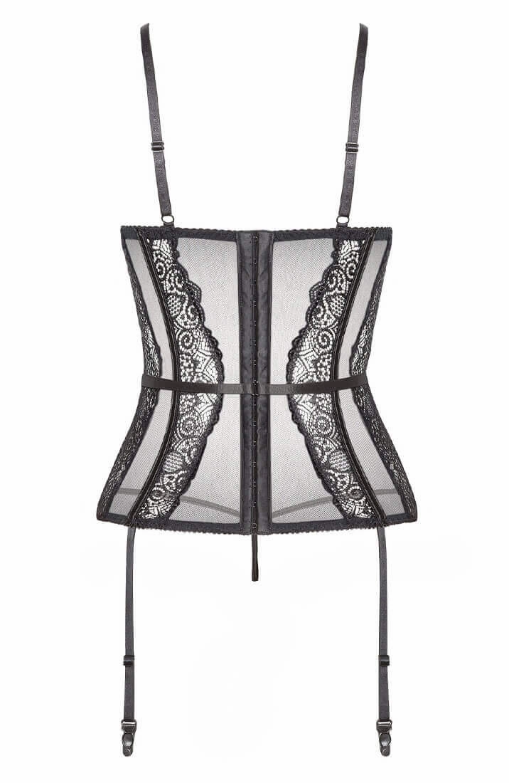 Black lace bustier with suspenders - Rina