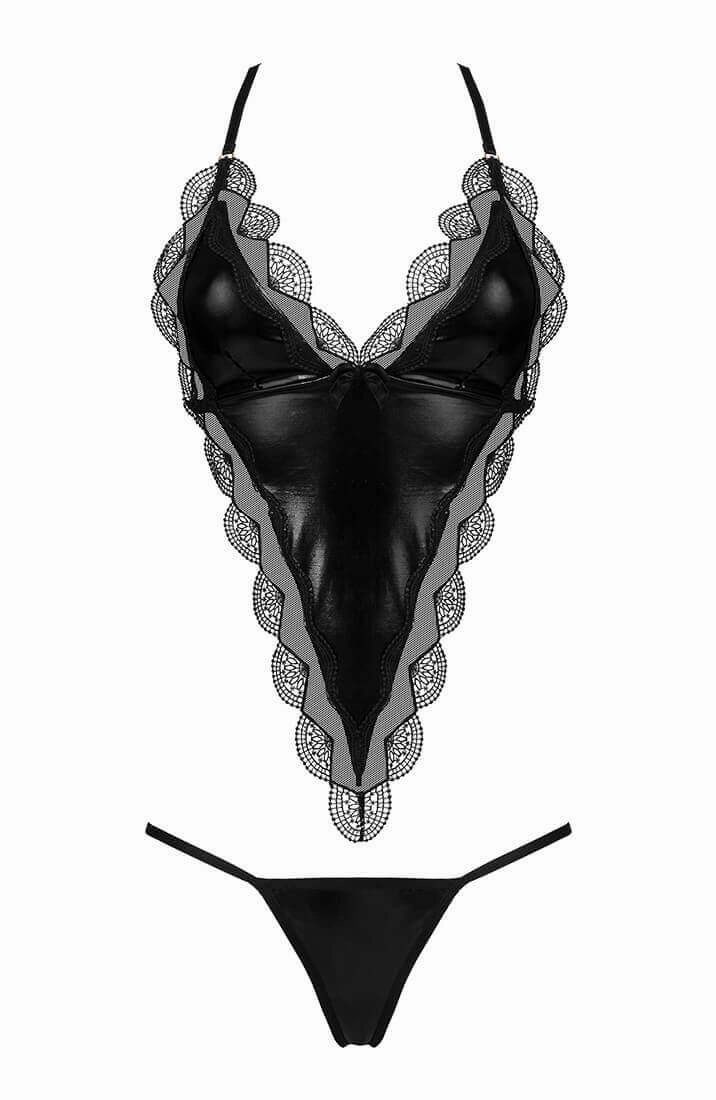 Black wet look lingerie set - Angie