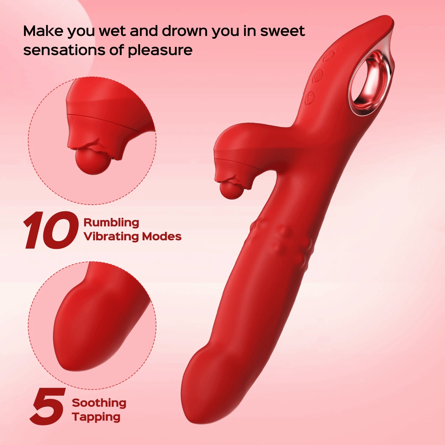 Bud - Tapping Rabbit Vibrator with Sliding Beads Ring