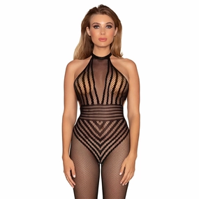 Dreamgirl Lingerie Open Crotch Fishnet Bodystocking with Halter Neck Black 0402