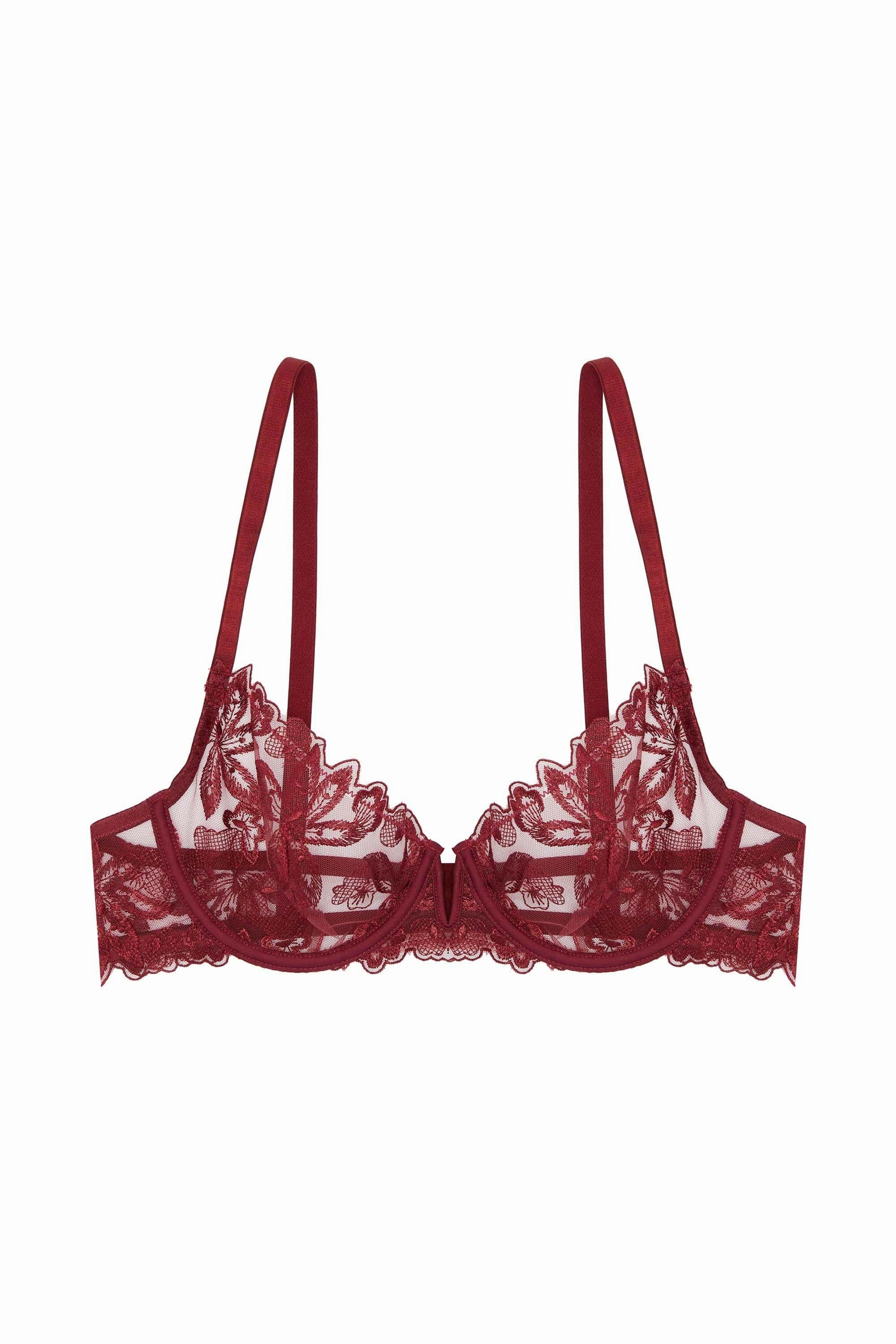 Eva Dark Cherry Graphic Embroidery Balconette Bra