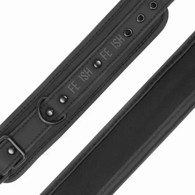 Fetish Submissive – Vegan Leather Necklace And Handcuffs With Noprene Lining