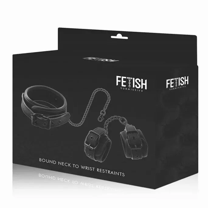Fetish Submissive – Vegan Leather Necklace And Handcuffs With Noprene Lining