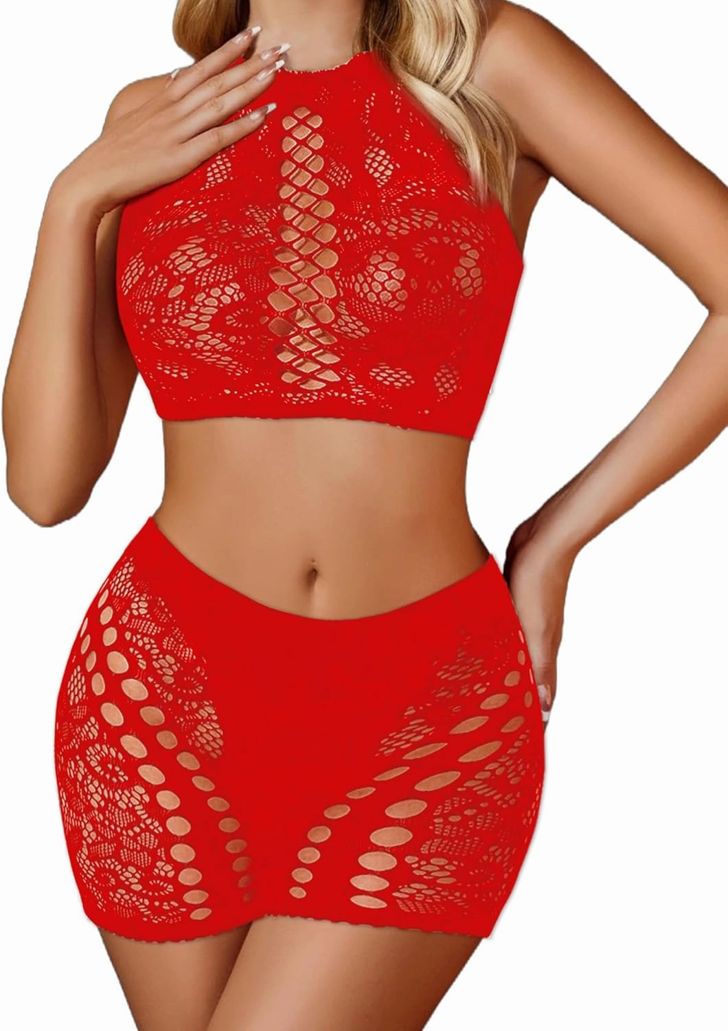 Fishnet Two Piece Crop Top and Shorts Set