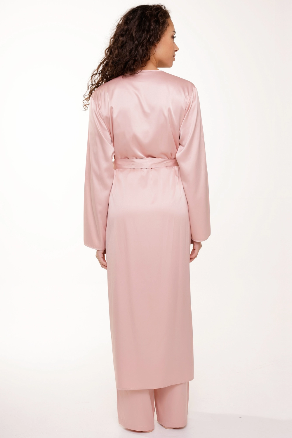 Long Satin Kimono Rose Smoke