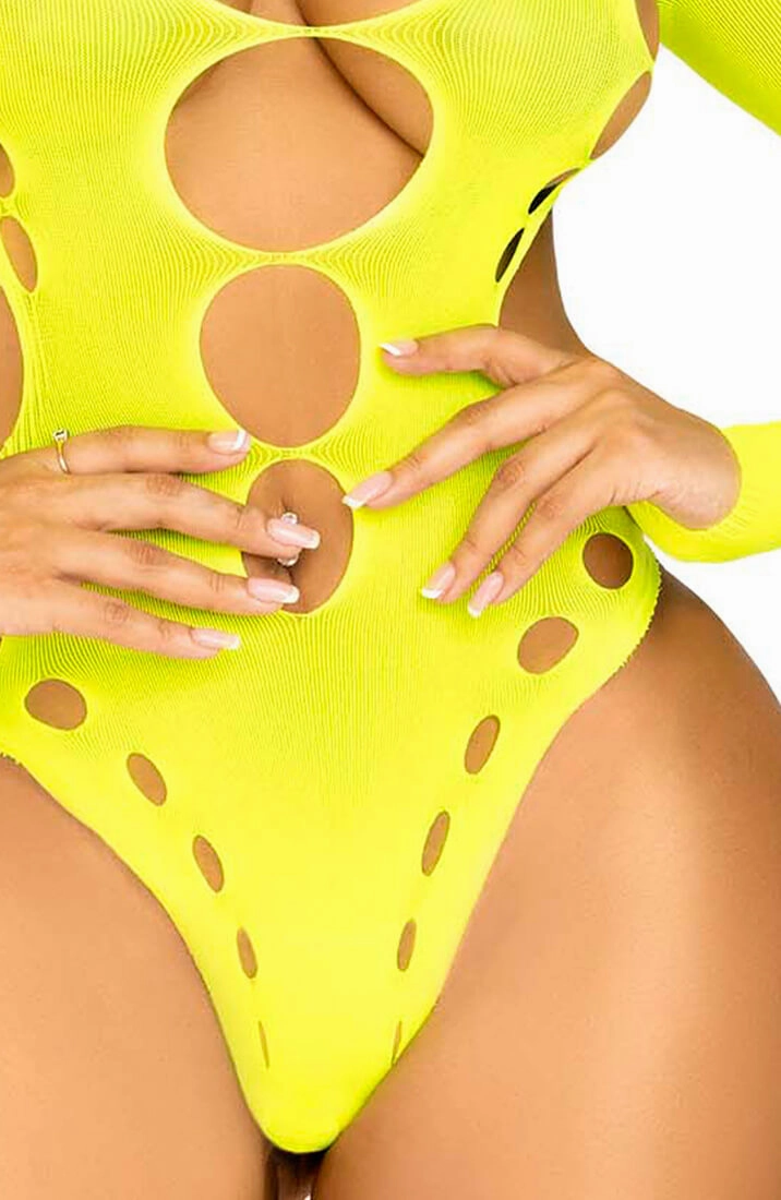 Neon yellow cut-out bodysuit - Drama Here I Come