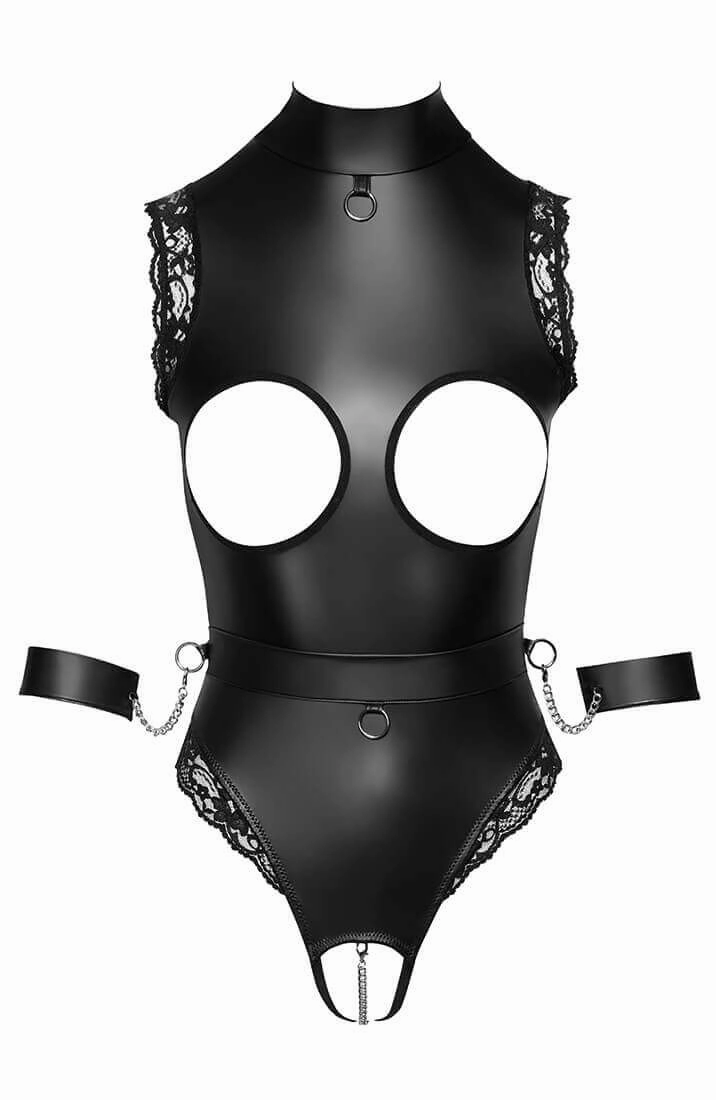 Open-cup bondage bodysuit with restraints - Power Exchange