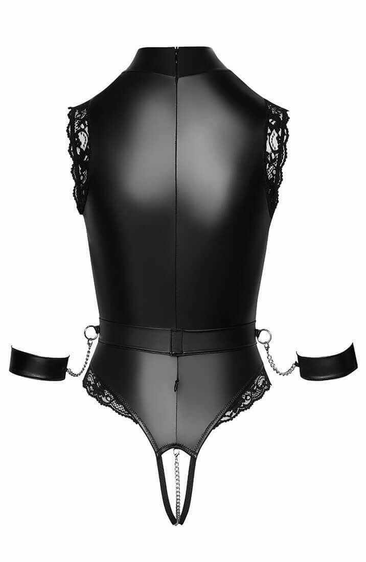 Open-cup bondage bodysuit with restraints - Power Exchange