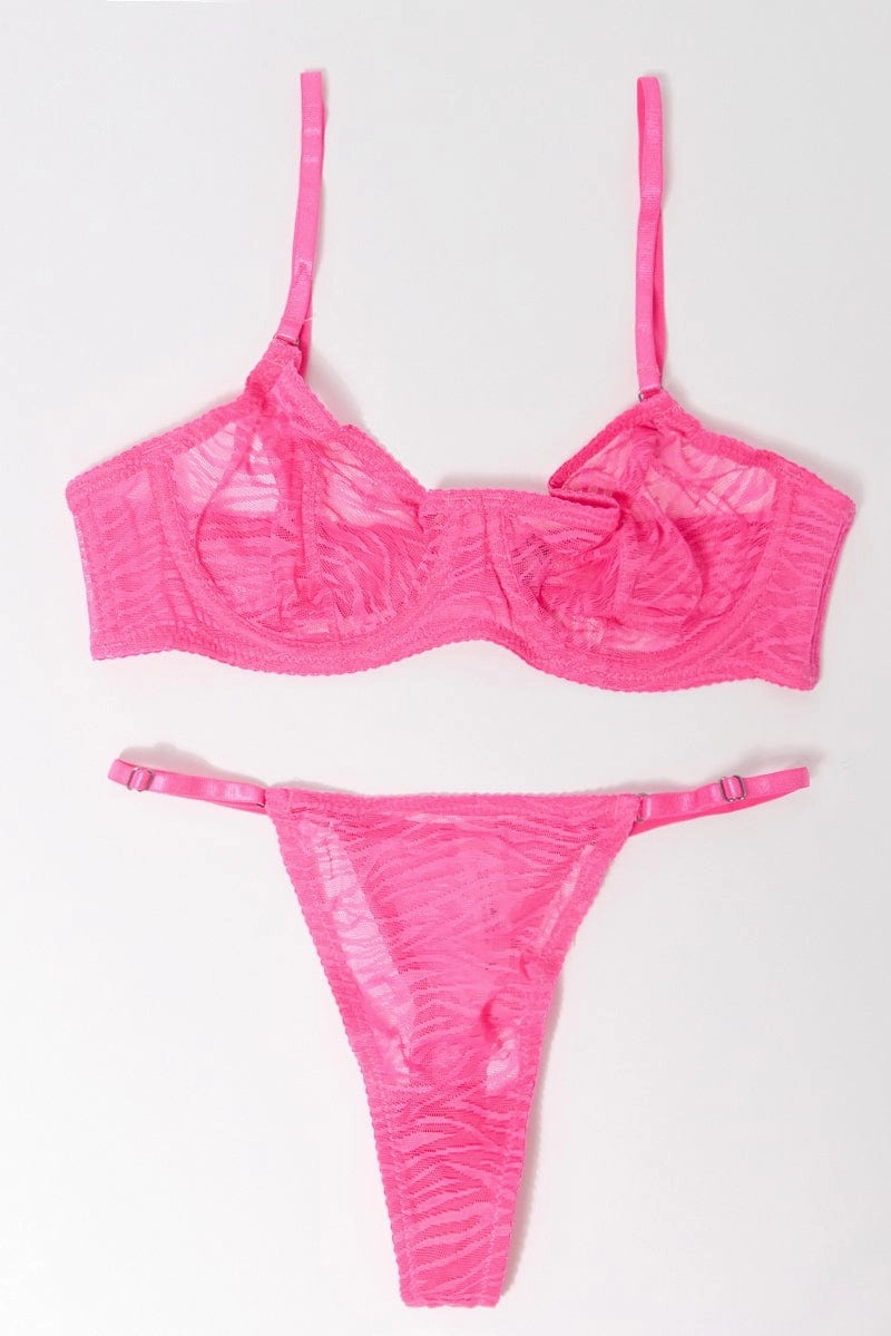 Pink Mesh Lingerie Set