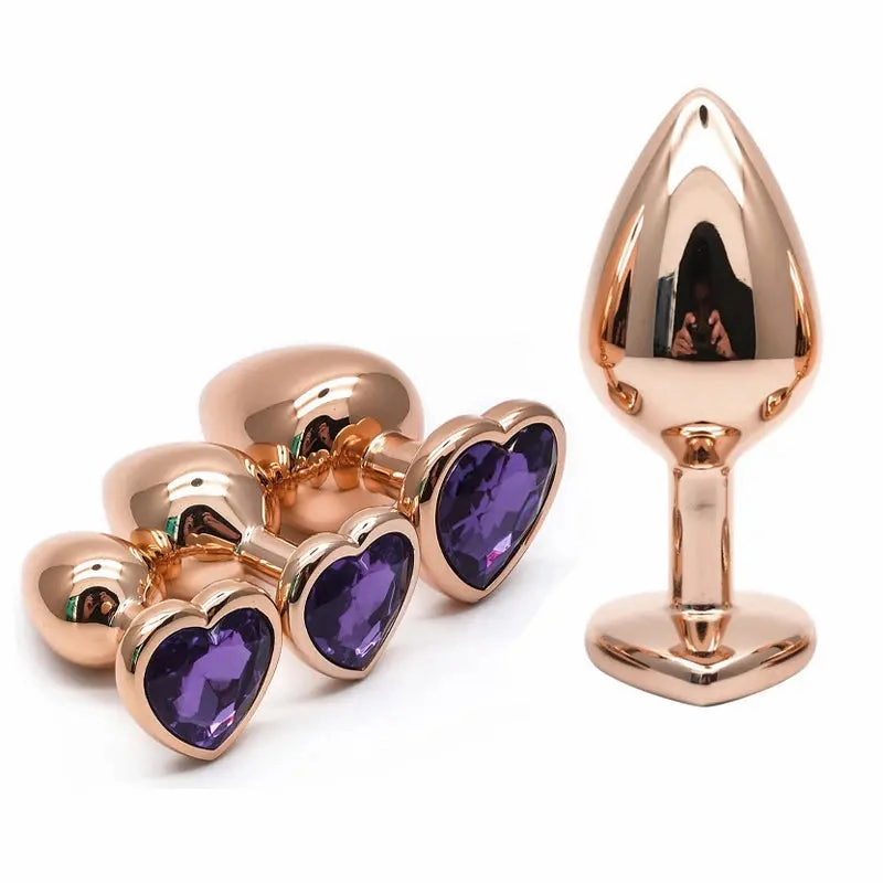 Quusvik - Multi-size stone Colored Rose Gold heart butt plug