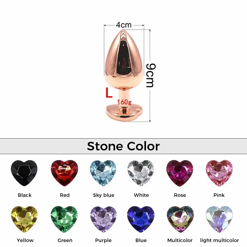 Quusvik - Multi-size stone Colored Rose Gold heart butt plug