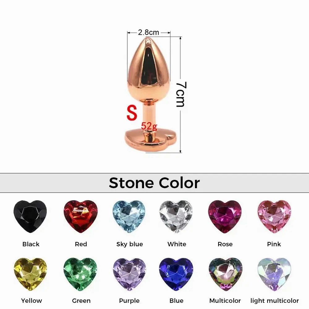Quusvik - Multi-size stone Colored Rose Gold heart butt plug