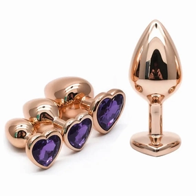 Quusvik - Multi-size stone Colored Rose Gold heart butt plug