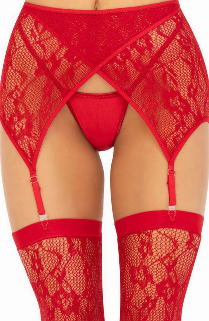 Red lace thigh highs & garter belt