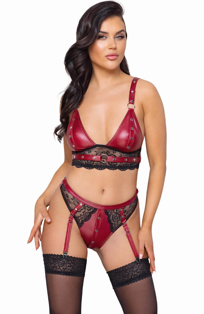 Red lingerie set with restraints - Unduly Observer