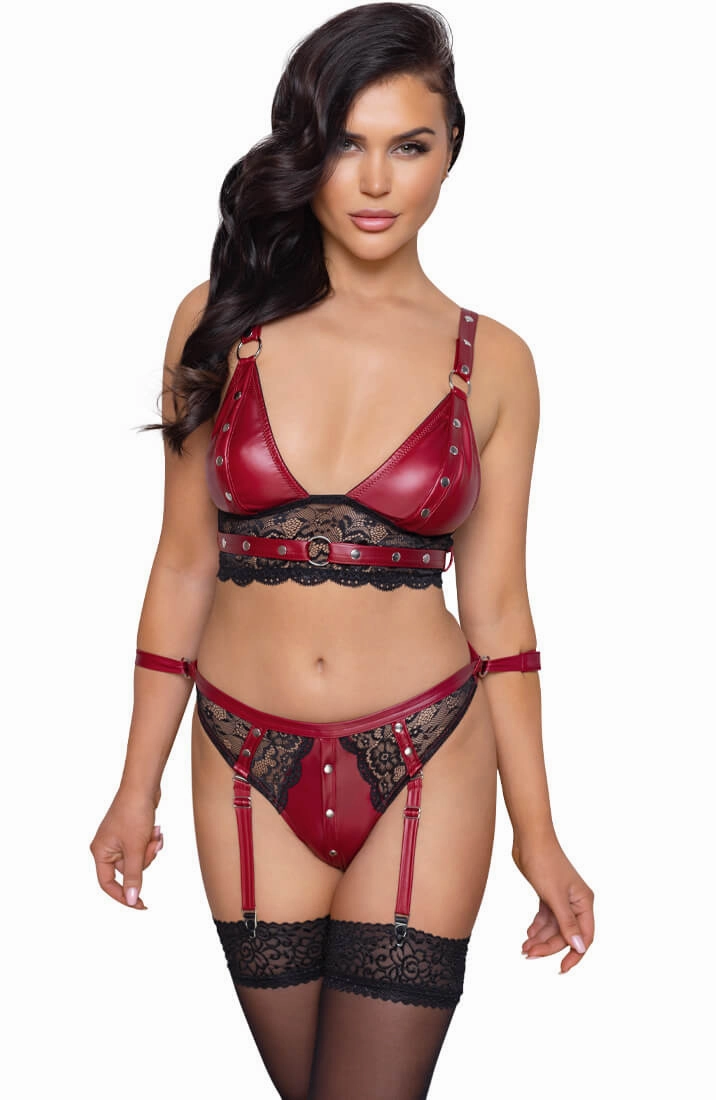 Red lingerie set with restraints - Unduly Observer