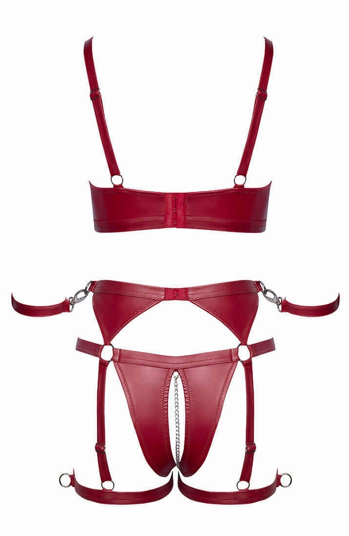 Red soft bondage lingerie set with restraints - Sinful Acts