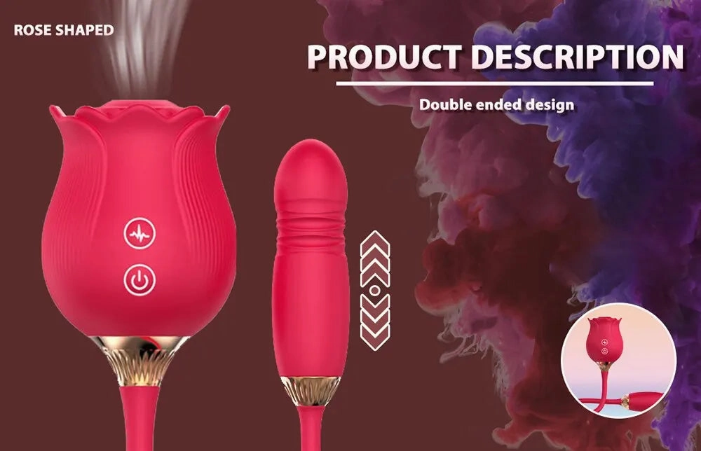 Rose Sucking Vibrator Suction, Thrusting & Vibrating Clit Stimulator G-Spot
