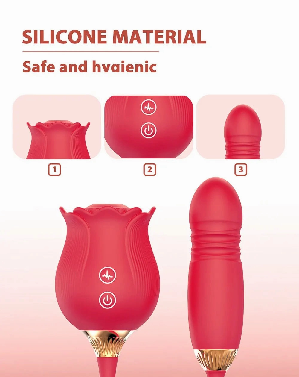 Rose Sucking Vibrator Suction, Thrusting & Vibrating Clit Stimulator G-Spot
