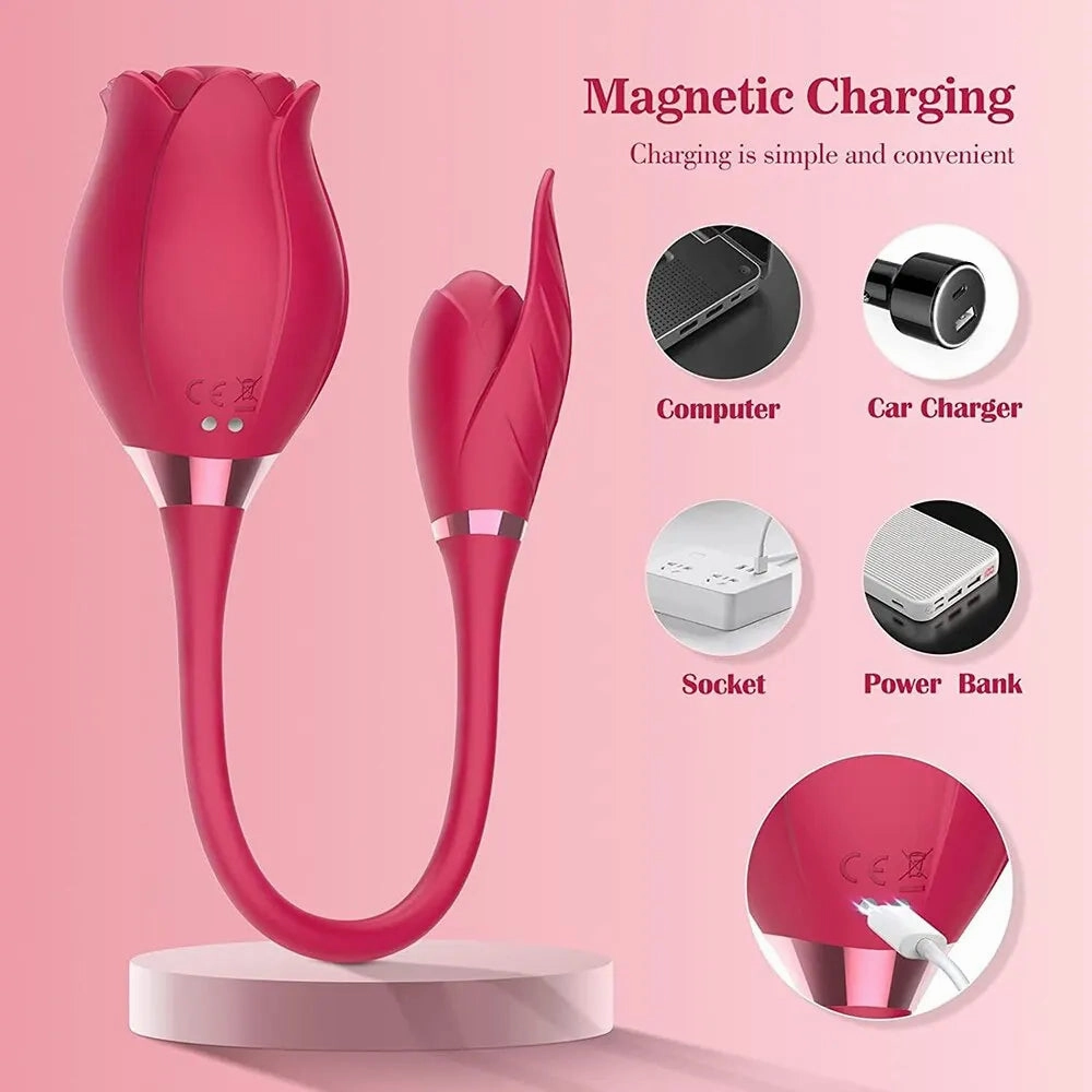 Rose Sucking Vibrator Suction, Thrusting & Vibrating Clit Stimulator G-Spot
