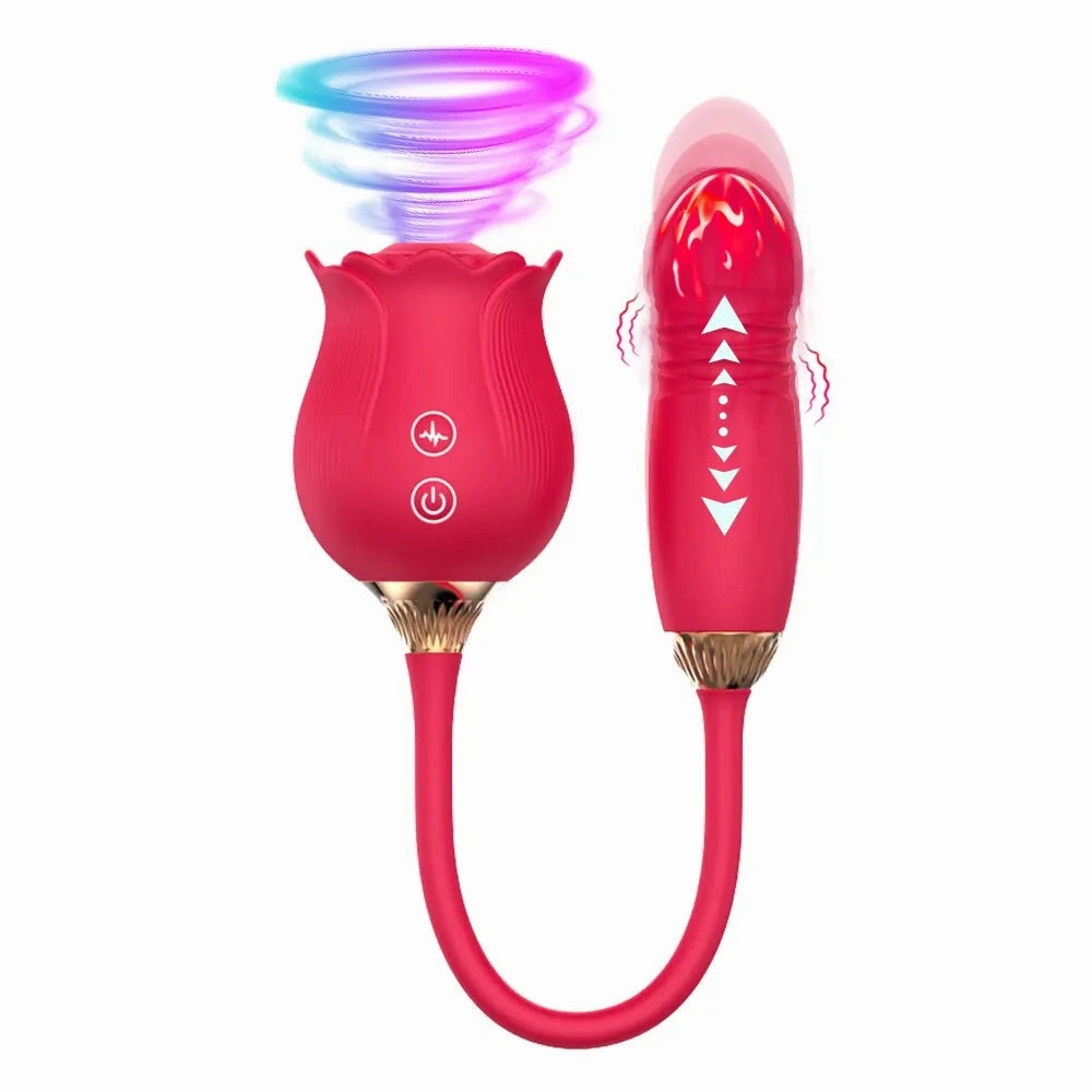 Rose Sucking Vibrator Suction, Thrusting & Vibrating Clit Stimulator G-Spot