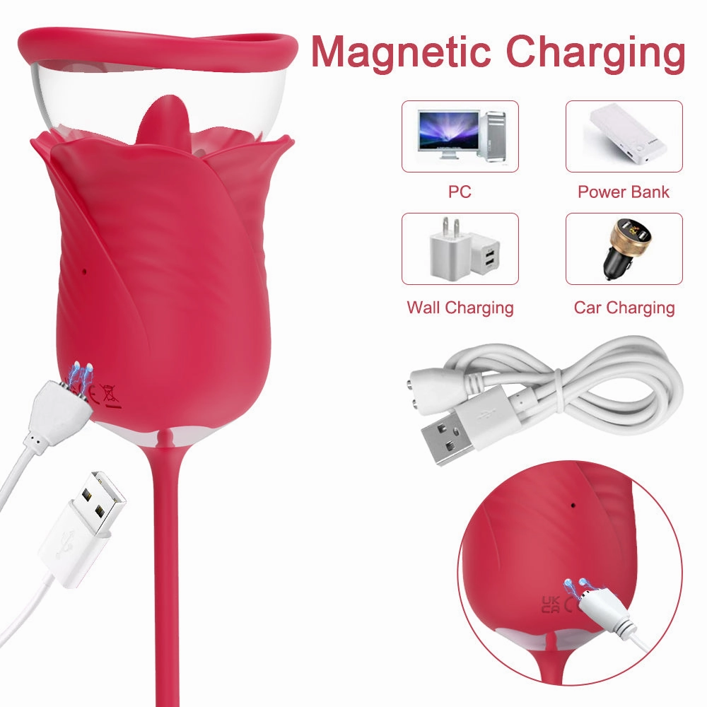 Rose Tongue 3 In 1 Vibrating & Sucking Vibrator Stimulator With Thrusting Dildo
