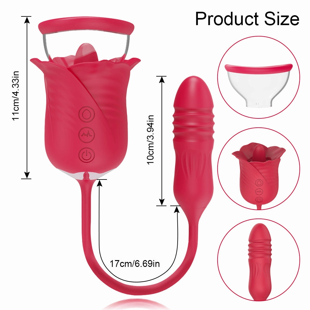 Rose Tongue 3 In 1 Vibrating & Sucking Vibrator Stimulator With Thrusting Dildo