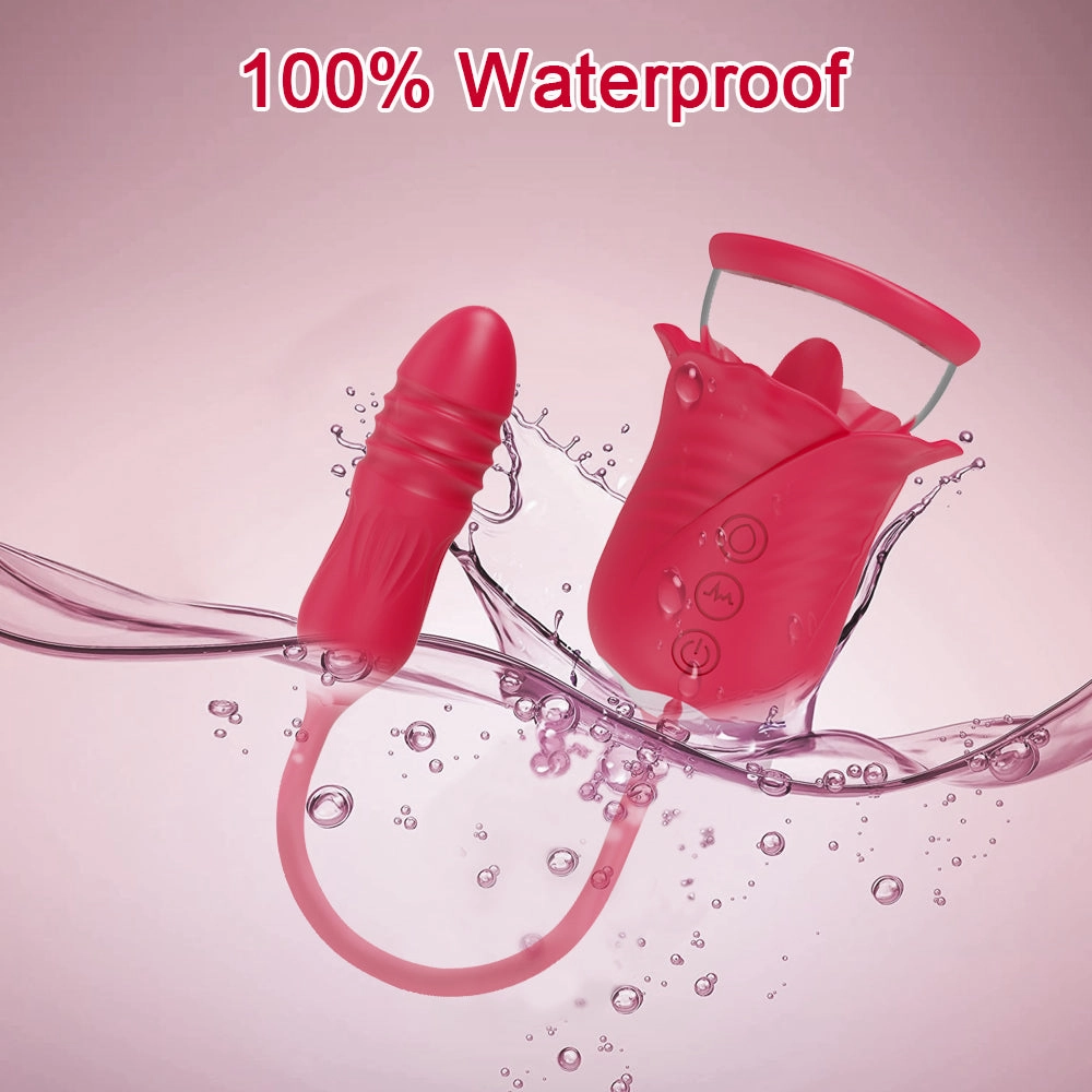 Rose Tongue 3 In 1 Vibrating & Sucking Vibrator Stimulator With Thrusting Dildo