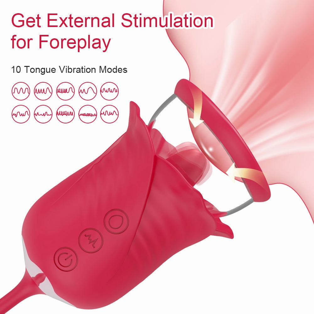Rose Tongue 3 In 1 Vibrating & Sucking Vibrator Stimulator With Thrusting Dildo