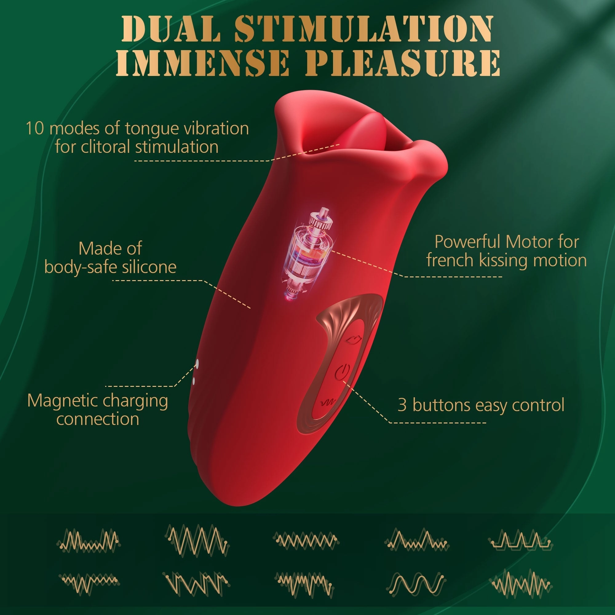 Rose Toys Vibrator Sex for Women with 10 Vibration Modes and 10 French Kissing Modes
