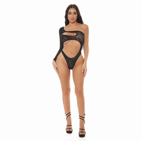 Tap in One Shoulder Teddy - Black - Os