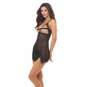 Twist Every Way Chained Slip Set and G-String Black - M/l