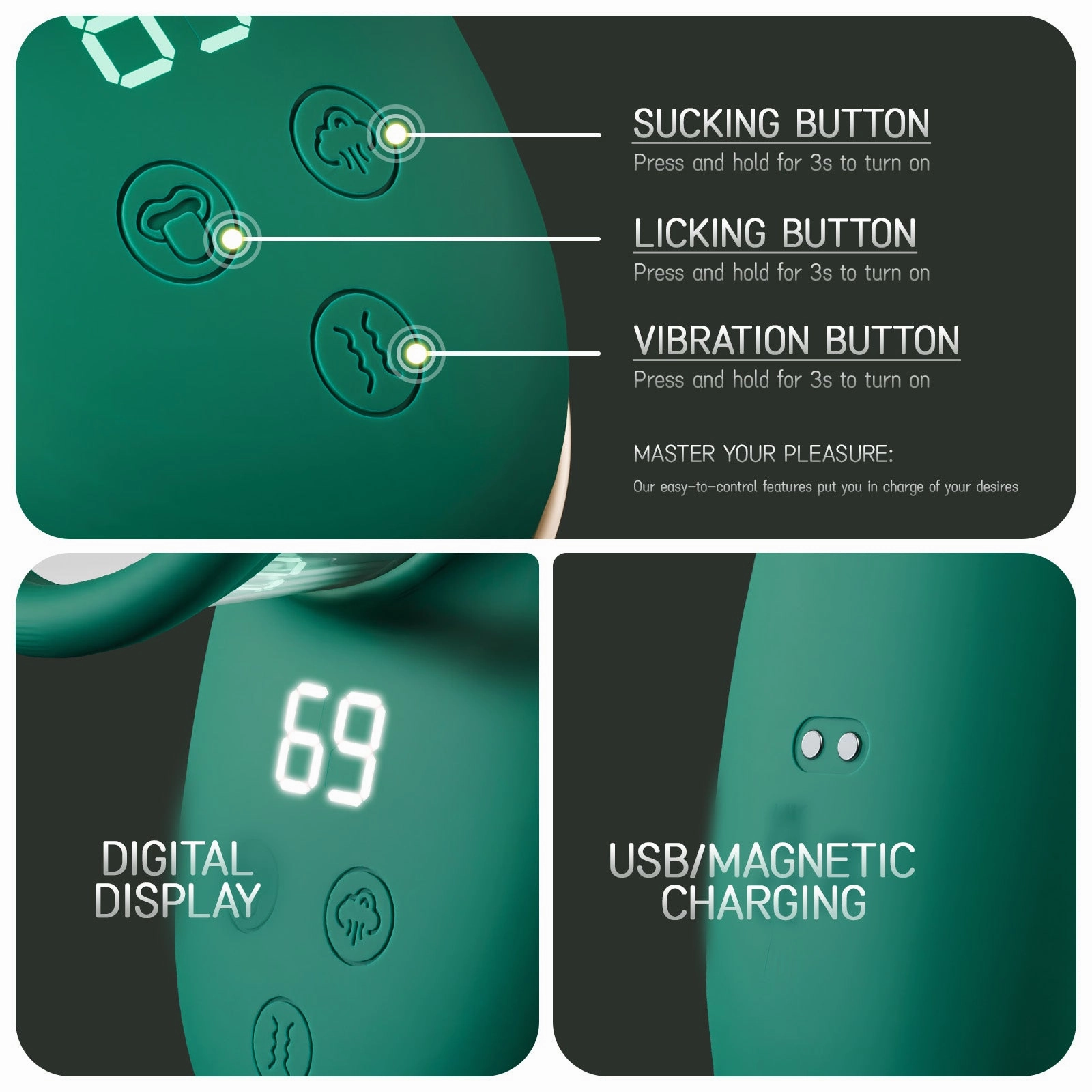 Vibrator with 9 Tongue Licking & 3 Sucking Patterns