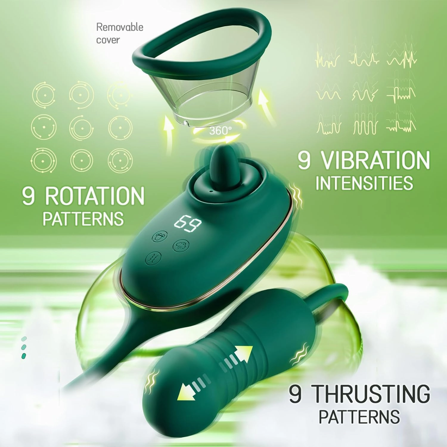 Vibrator with 9 Tongue Licking & 3 Sucking Patterns