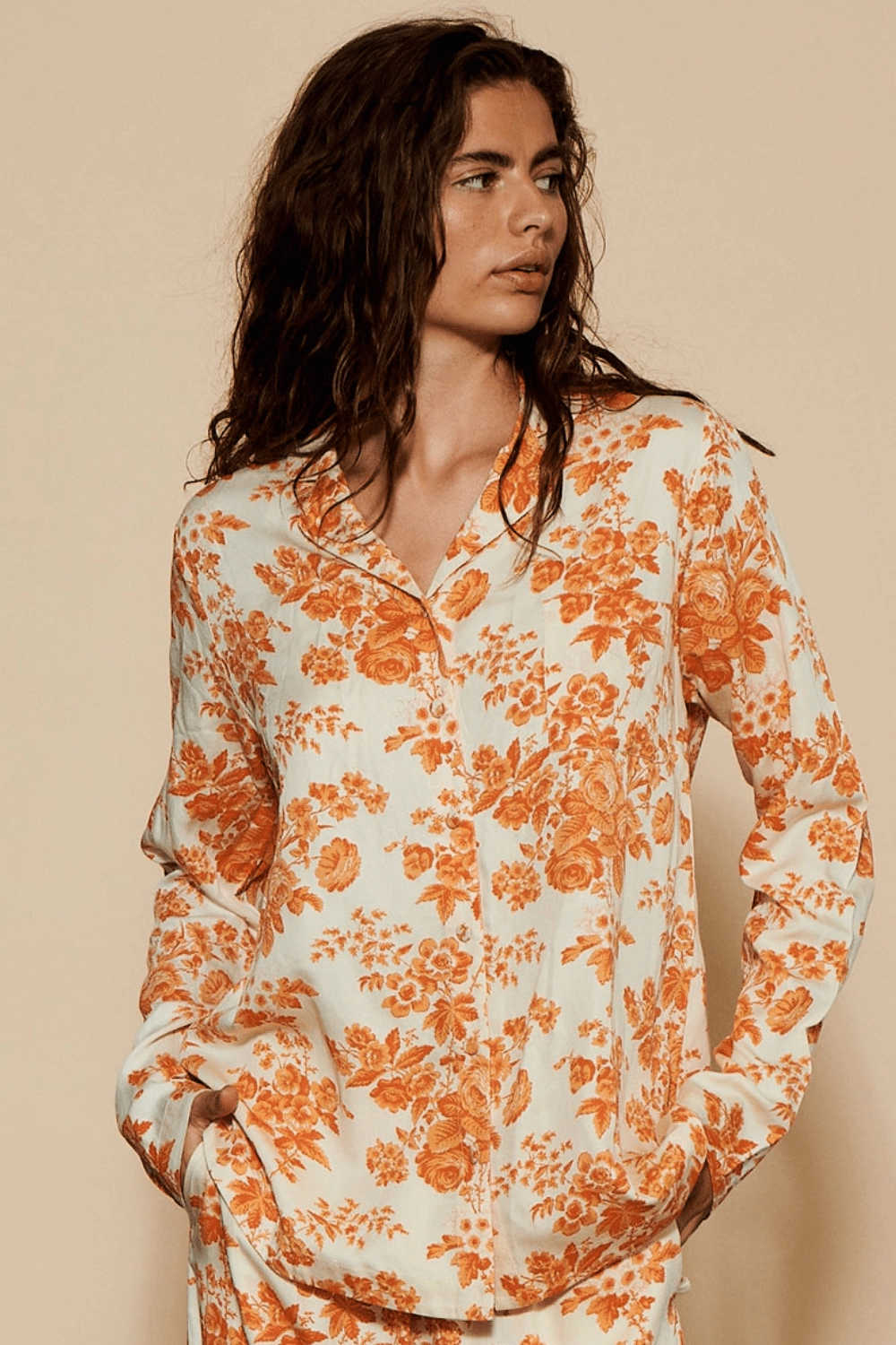 Wilda Long Sleeve Pyjama Shirt Orange